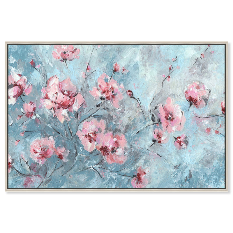 Bloom Season Pastel Abstract Canvas Art with Silver Frame