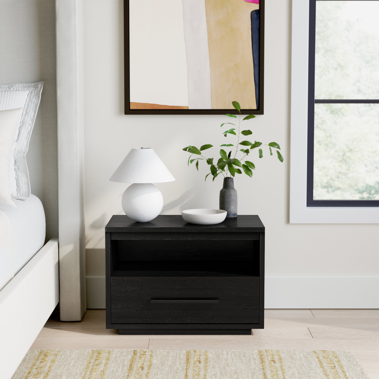 Roxie 1 - Drawer 24.8" Nightstand, Black