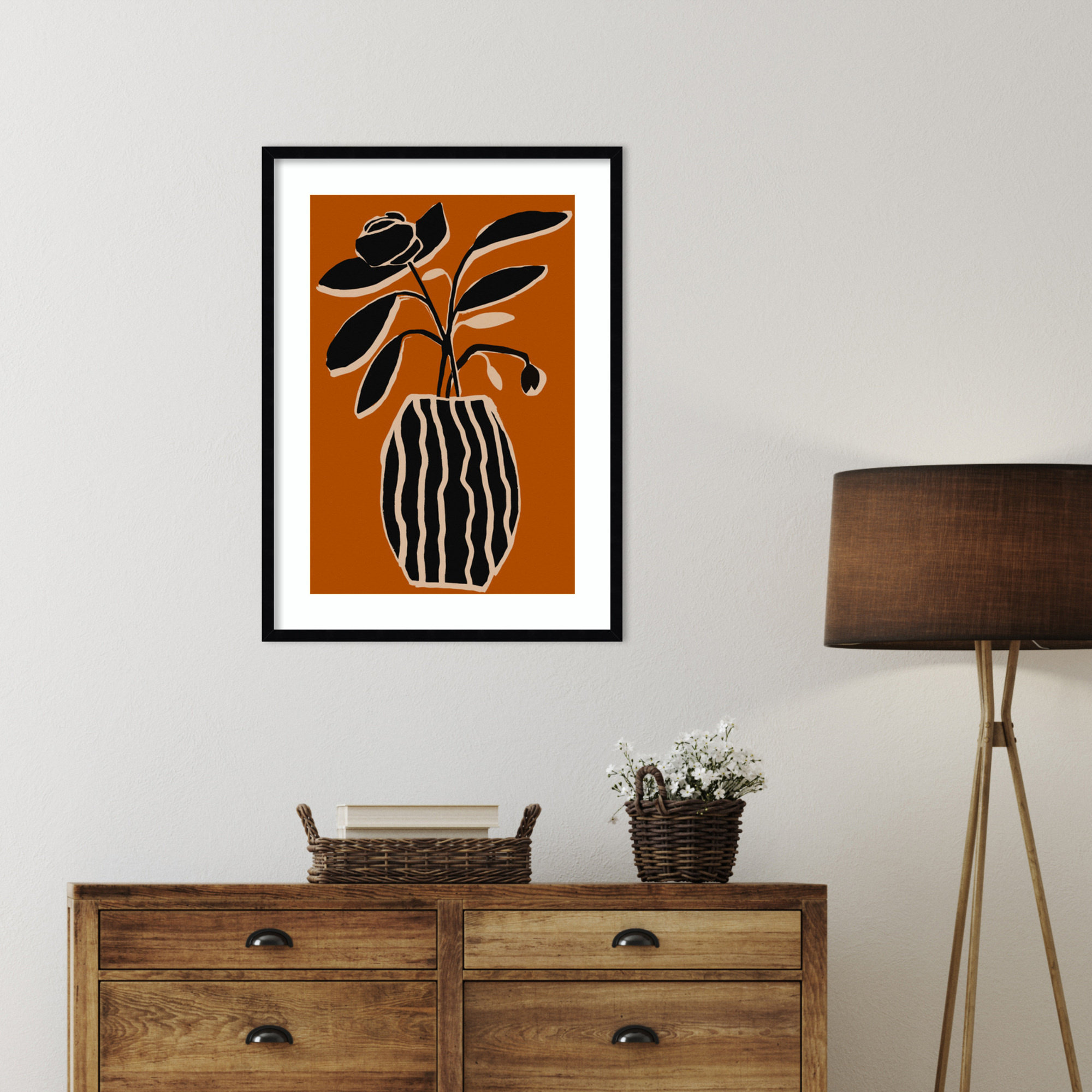 Ochre Still Life No 5 by Treechild, Black Framed, 33" H x 24" W x 1" D