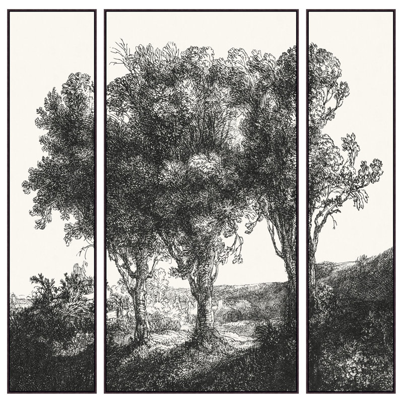 Countryside Etching Triptych Print by Lillian August