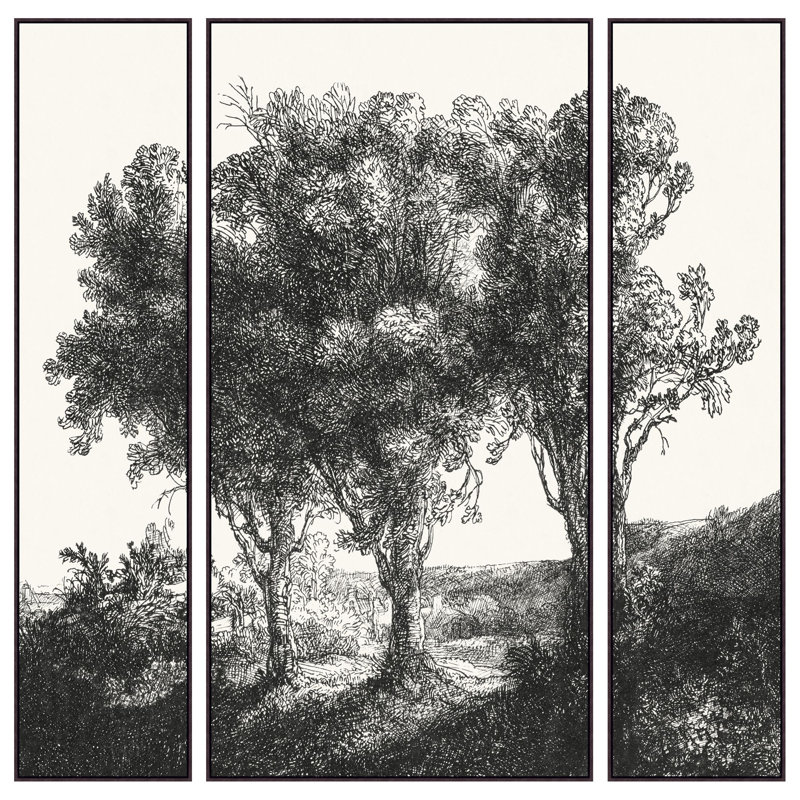 Lillian August " Countryside Etching Triptych " 3 Piece Art Print