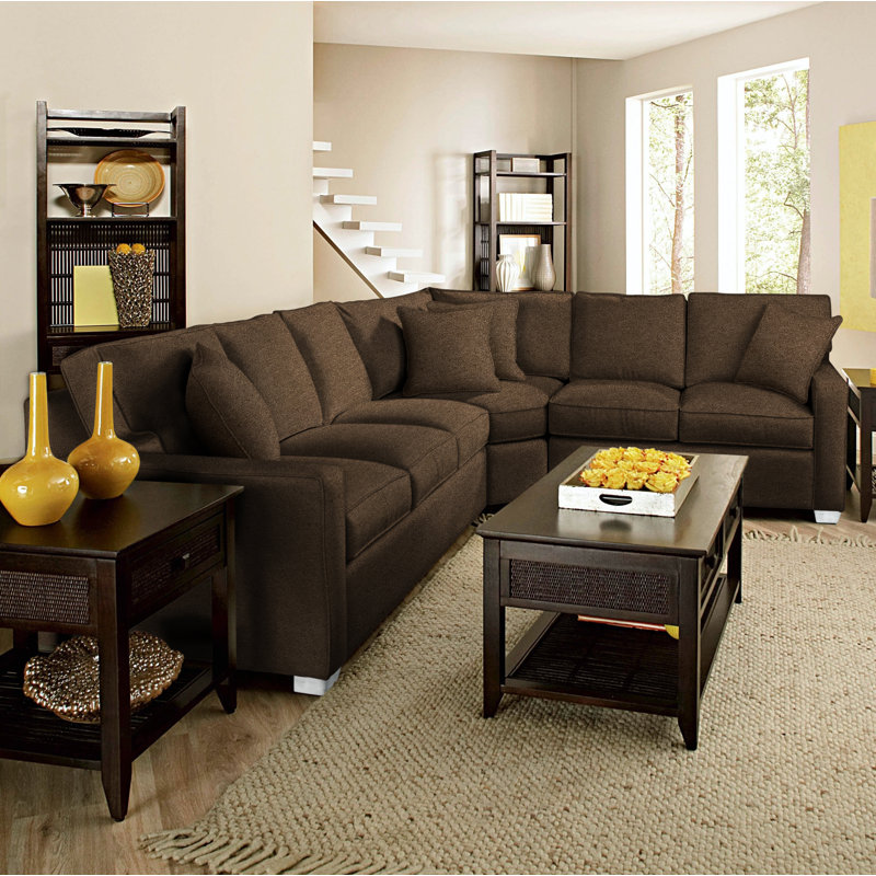 Gramercy Park Upholstered L-Shaped Sectional Symmetrical, Frost White, Elite Chocolate