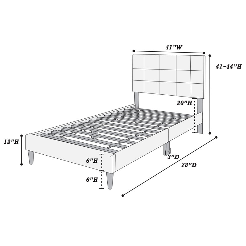 Gray Linen Twin Bed With 12 Headboard And Adjustable Cozy Feeling Modern Feature, Gray