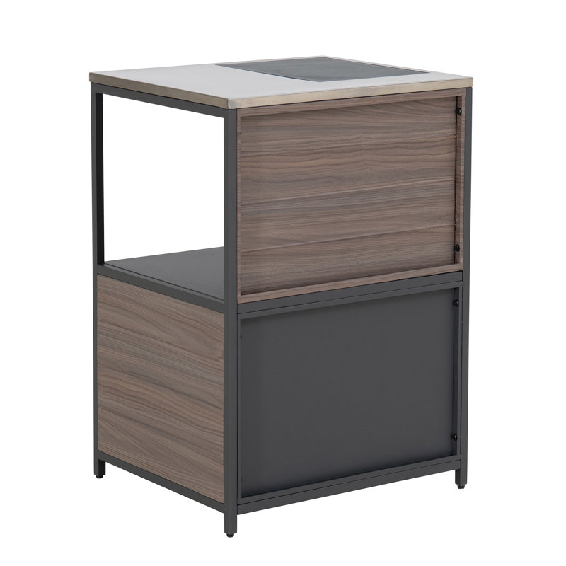 Sunjoy 25 in. W x 21 in. D x 36.02 in. H Modular Kitchen Island Counter with Stainless-Steel Countertop and Cabinet,Open Storage Shelf and Cabinet