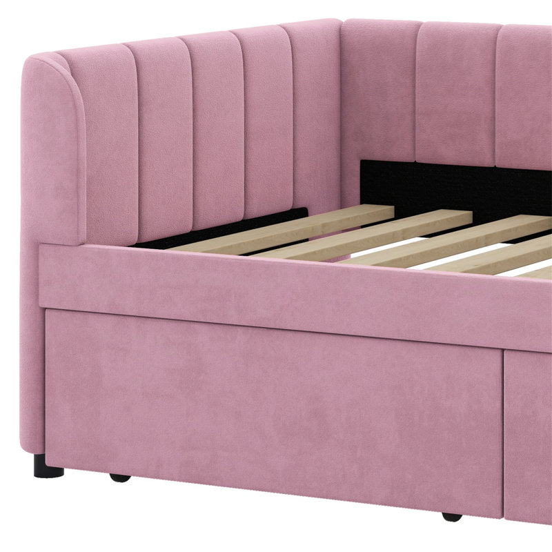 Lit de jour rembourré avec dossier et tiroirs de conception ergonomique, Rose