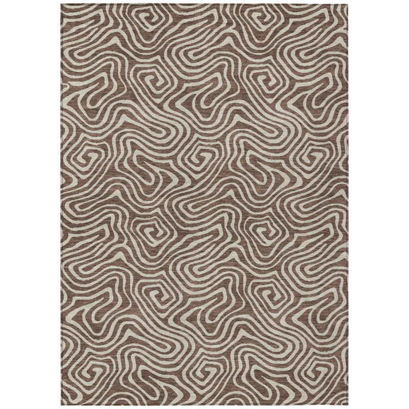 Tapis d'extérieur lavable abstrait brun et beige 5 pi x 8 pi