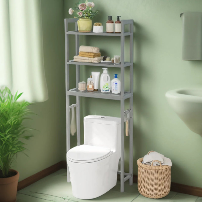 Étagère de rangement au-dessus de la toilette, organisateur de salle de bain autoportant à 3 niveaux avec base réglable et vis anti-basculement murales, support peu encombrant pour papier hygiénique, serviettes et articles essentiels pour la salle de bain