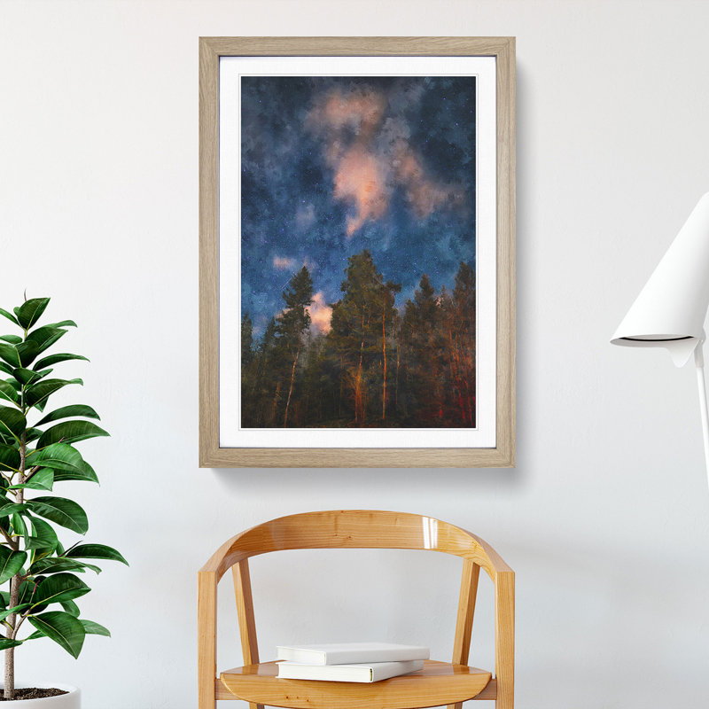Starry Night Forest - Picture Frame Graphic Art, Oak, 48cm H x 36cm W x 2cm D