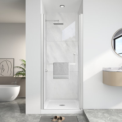 30-32 in. W x 72 in. H Pivot Frameless Shower Door in Brushed Nickel with Clear Tempered Glass