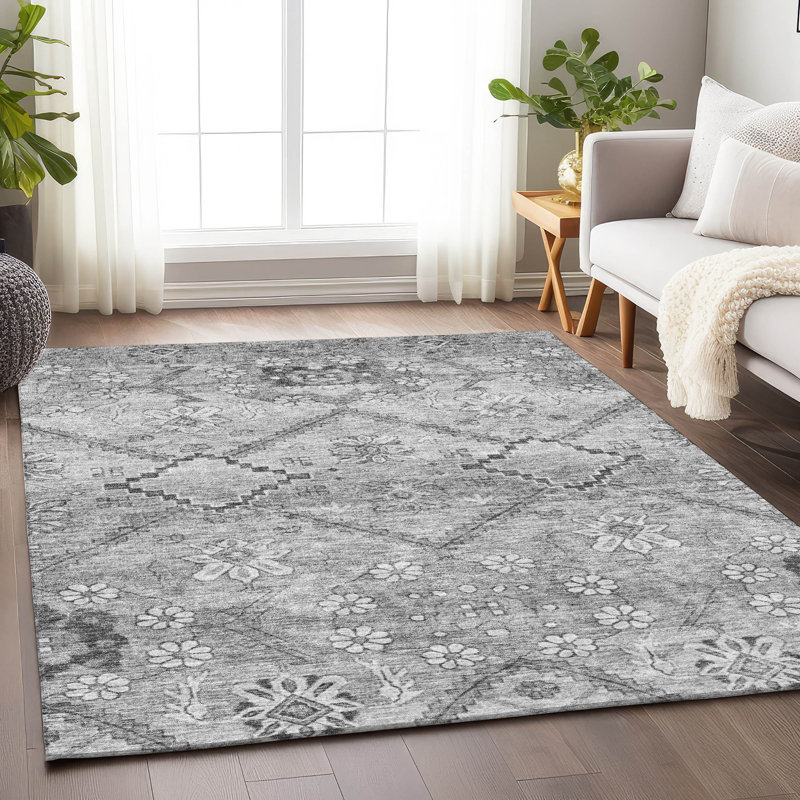 Premium Machine Washable Prisco Gray Rug, Rectangle 8' x 10'
