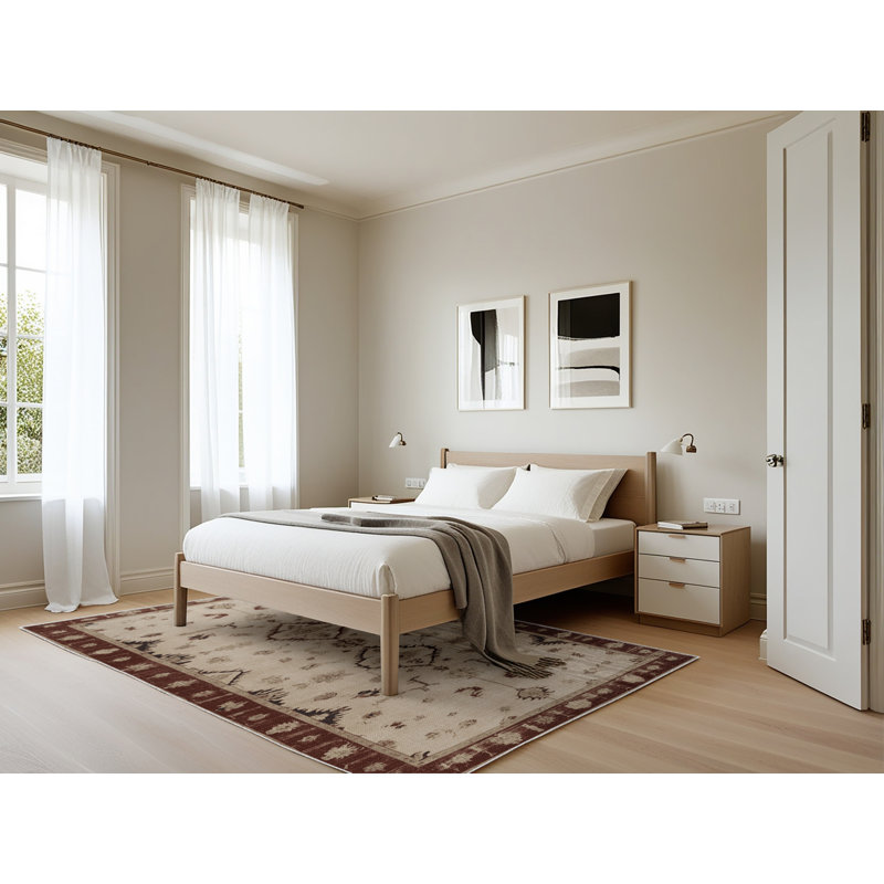 Tapis beige surteint lavable à la machine, Rectangle 5 pi x 7 pi