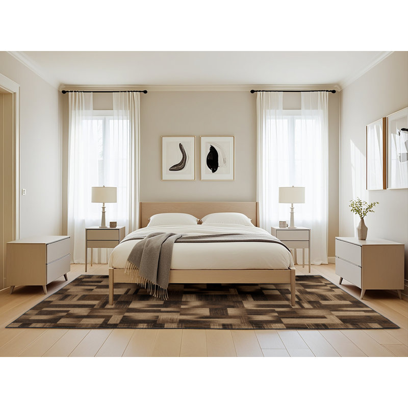 Tapis damier noir lavable à la machine, Rectangle de 5 pi x 8 pi