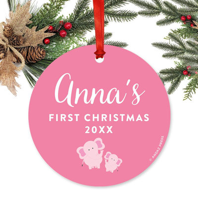 Personalized First Christmas Baby Elephant Girl Ball Ornament -  The Holiday Aisle®, B6EB6C09C01D4F8ABDAC6785D91258A0