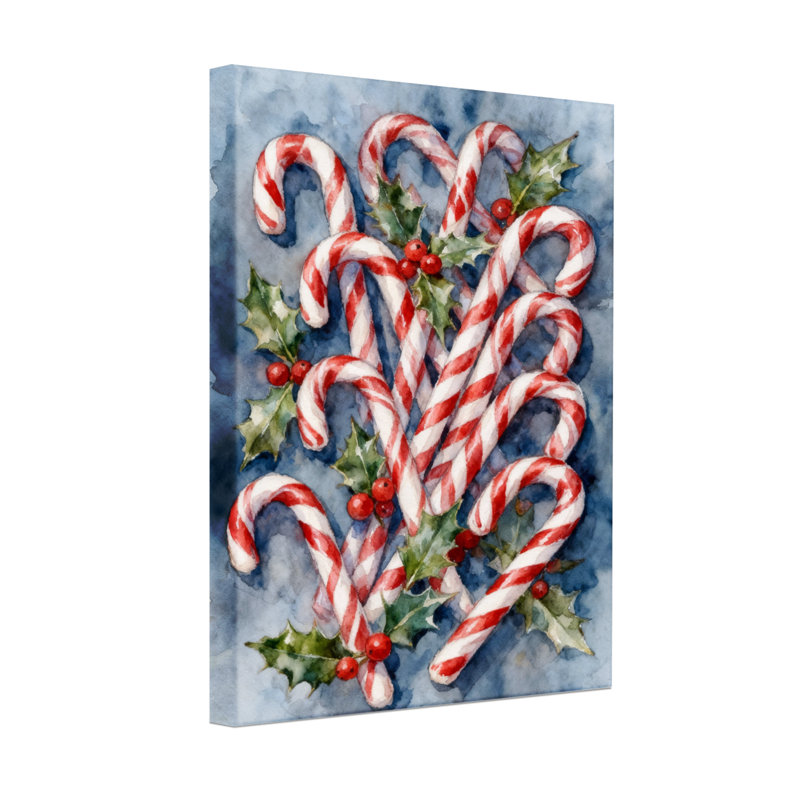 Motif de cannes de Noël et de baies de houx de Noël, H 36 po x l 24 po