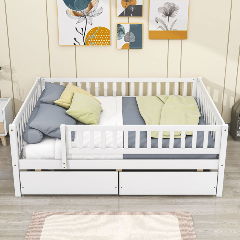 Wood Daybed with Two Drawers and Slats, Full, White