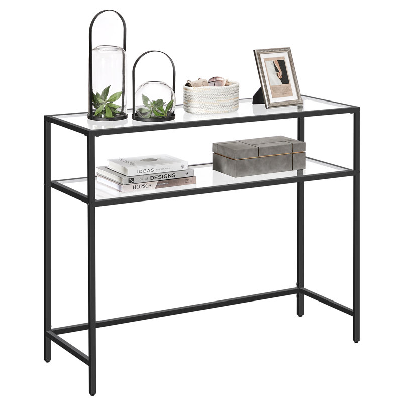 Doynton Glass Top Console Table, 31.5" H x 39.4" W x 13.8" D, Black