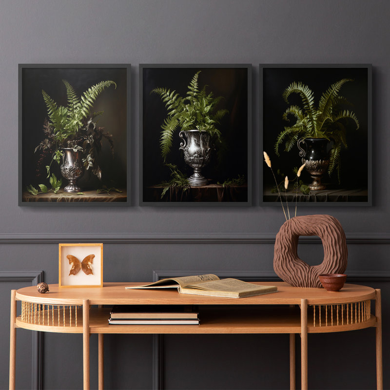 Série d'étude florale Lxxi - ensemble de 3 estampes numériques encadrées - prêt à être accroché, Cadre noir