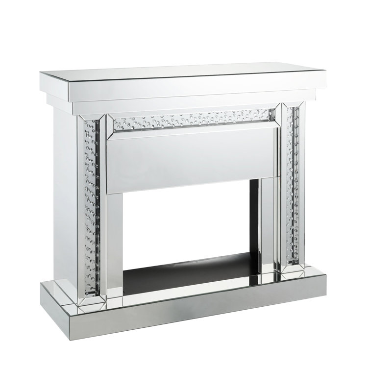 Foyer électrique à DEL avec miroir et faux cristaux, cadre biseauté, incrustation de verre transparent, télécommande / tactile, température réglable, minuterie, foyer intérieur l 26 po x H 18 po, largeur 46,32 po, cristaux de hauteur 41,83 po
