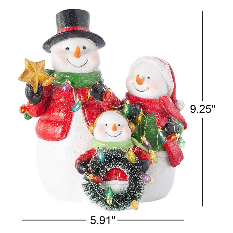3 Piece Snowman Figurine Set with Christmas Lights