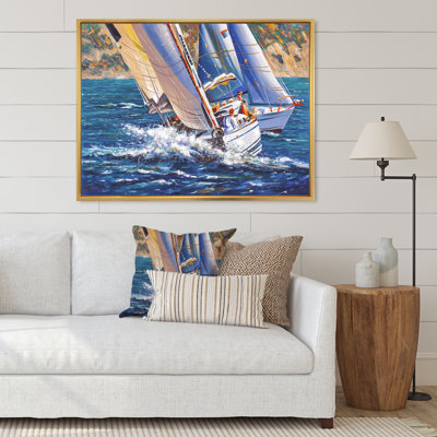 Voile de régate sur mer sauvage - reproduction d'art sur toile nautique et côtière