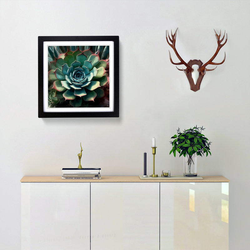 Succulent Glitch Art - Framed Print, Black