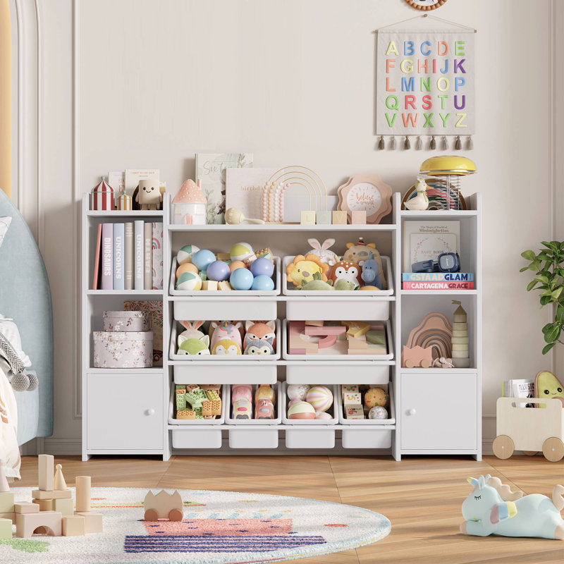 Lafon Manufactured Wood Toy Organizer with Bins, White