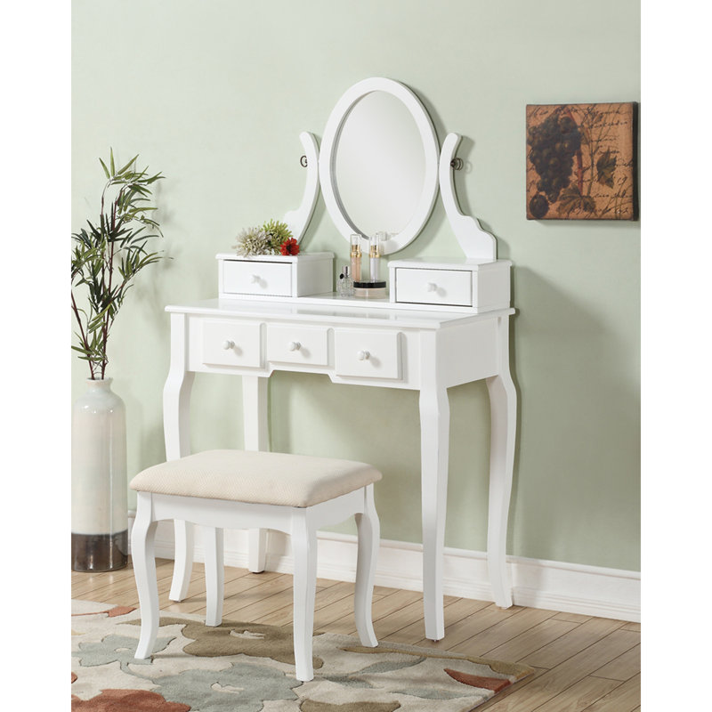 Ensemble coiffeuse et tabouret en bois Ashley, Blanc