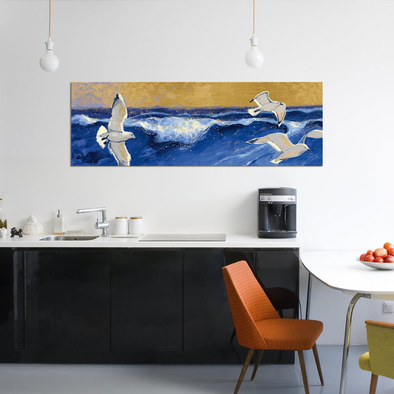 «Seagulls with Gold Sky Crop», reproduction d'art sur toile, H 12 po x l 36 po x P 1,5 po, Toile tendue