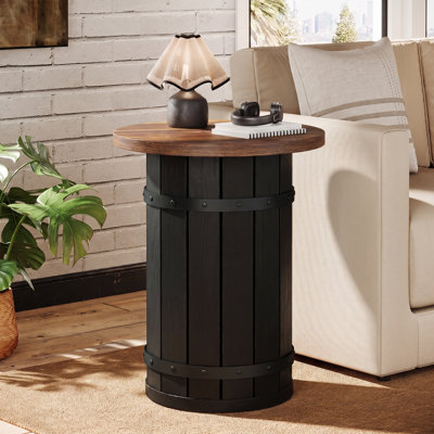 Table de bout ronde, table d'appoint industrielle avec base robuste, table de chevet de 19,7 po pour les petits espaces, salon, chambre à coucher (brun rustique)