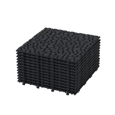 Motif de galets de 12 po x 12 po à emboîtement en plastique imperméable noir (12 pièces)