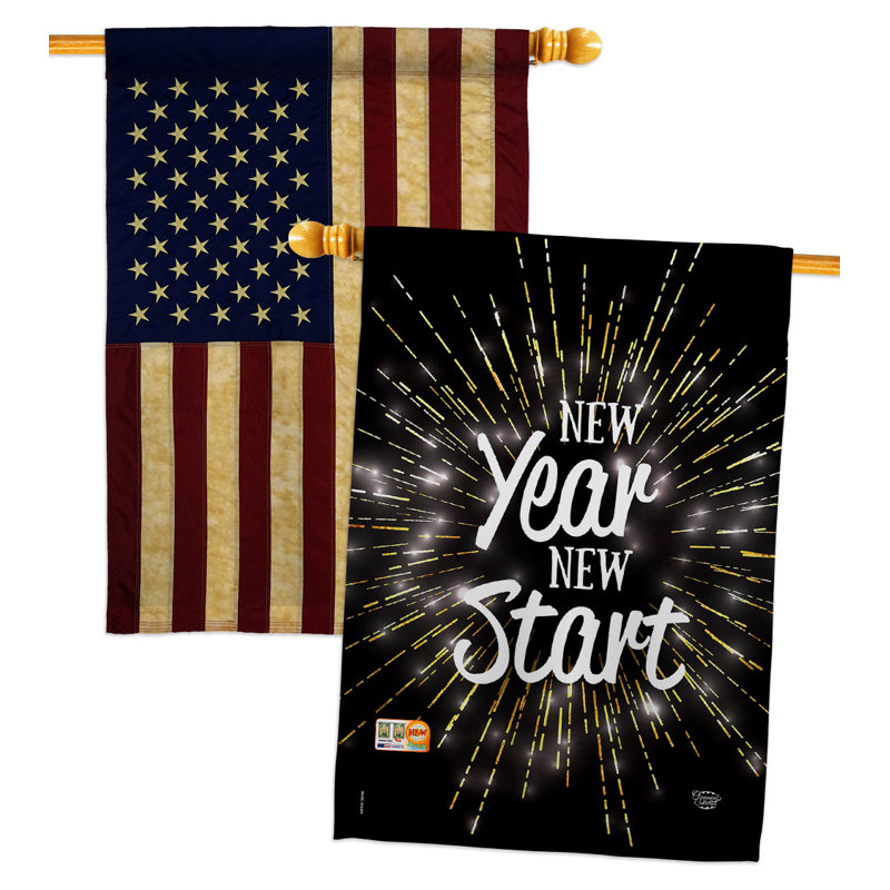 Drapeau de maison du Nouvel An en polyester 40 x 28 po
