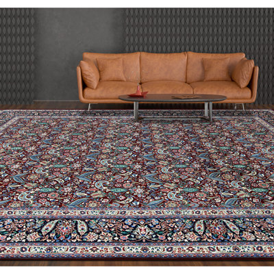 Tapis bleu marine et vin de haute qualité noué à la main