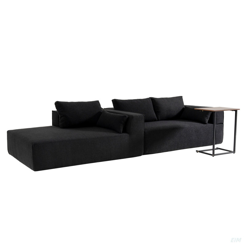 Canapé modulaire Boneless de 112 po - Tissu bouclé infroissable, siège et chaise larges - Comprend une table d'appoint gratuite - sans assemblage, combinaison en L libre