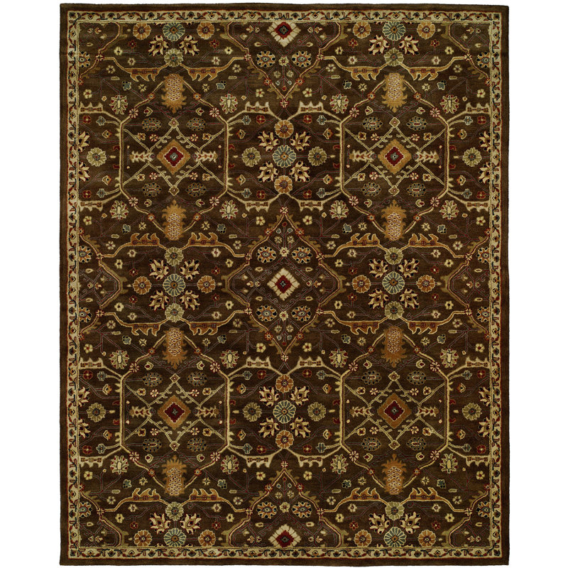 Tapis oriental en laine touffeté à la main brun, Tapis de couloir beige
