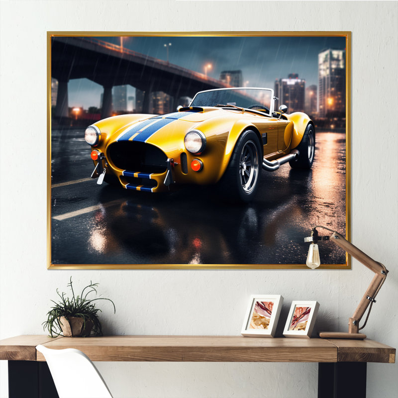 Classics Cobra Car At Night III sur impression sur toile, Cadre flottant doré, H 24 po x l 32 po x P 1 po