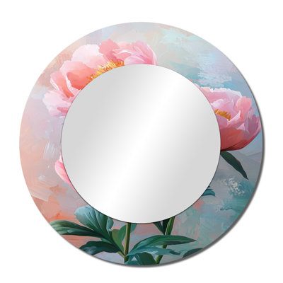 Farm House Peonies Green Petal Harmony I - Floral Accent Wall Mirror - Printed On Metal
