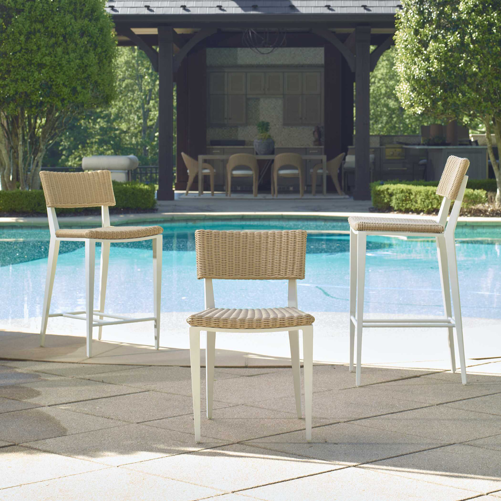 Coleston White Outdoor Counter Stool, Tan, White, 31.1"
