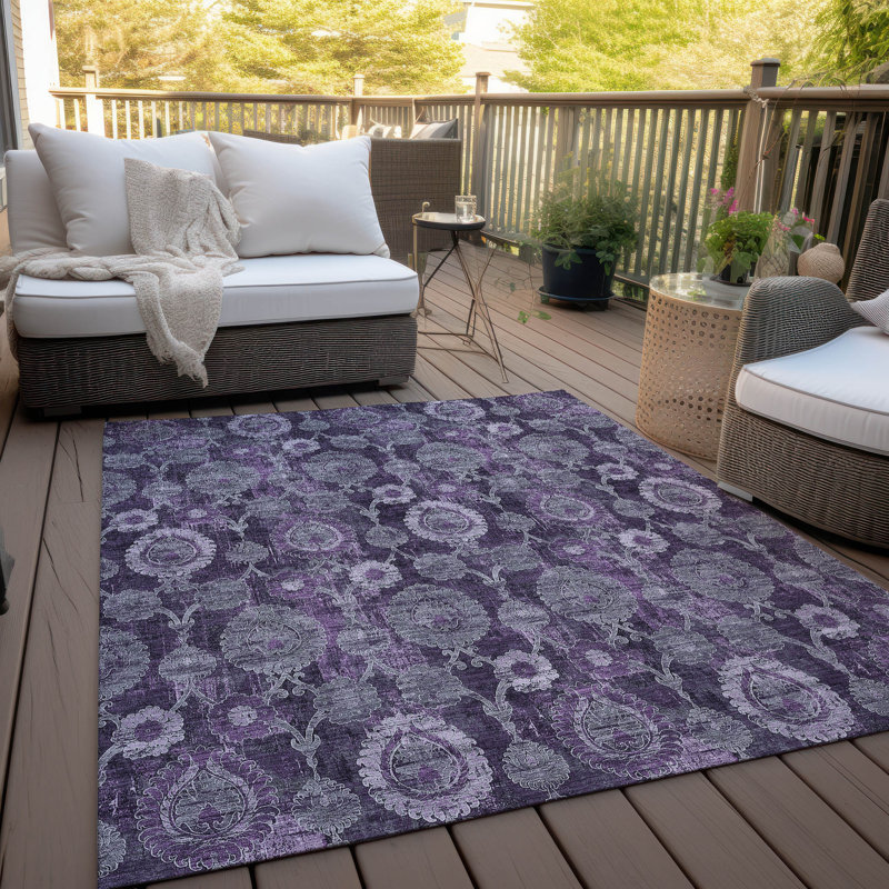 Malchow Washable Damask Indoor / Outdoor Rug, Rectangle 10' x 14'