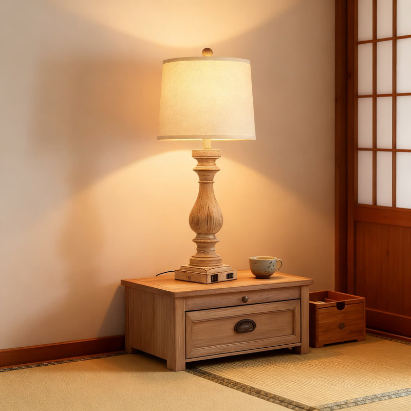 Lampe de table Farmhouse avec ports USB + C + A et prise de courant, lampe de table de chevet à contrôle tactile à 3 voies pour le salon et la chambre à coucher, finition gris délavé