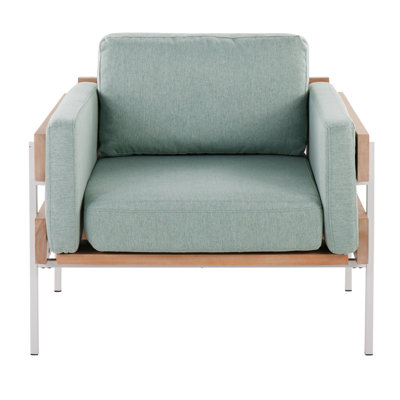 Chaise d'appoint en métal blanc, bois naturel et tissu vert clair 1 pièce