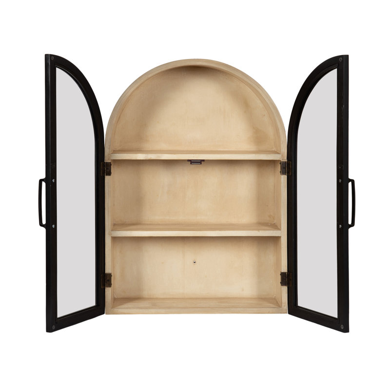 Armoire arquée en bois pour rangement mural, Noir / brun