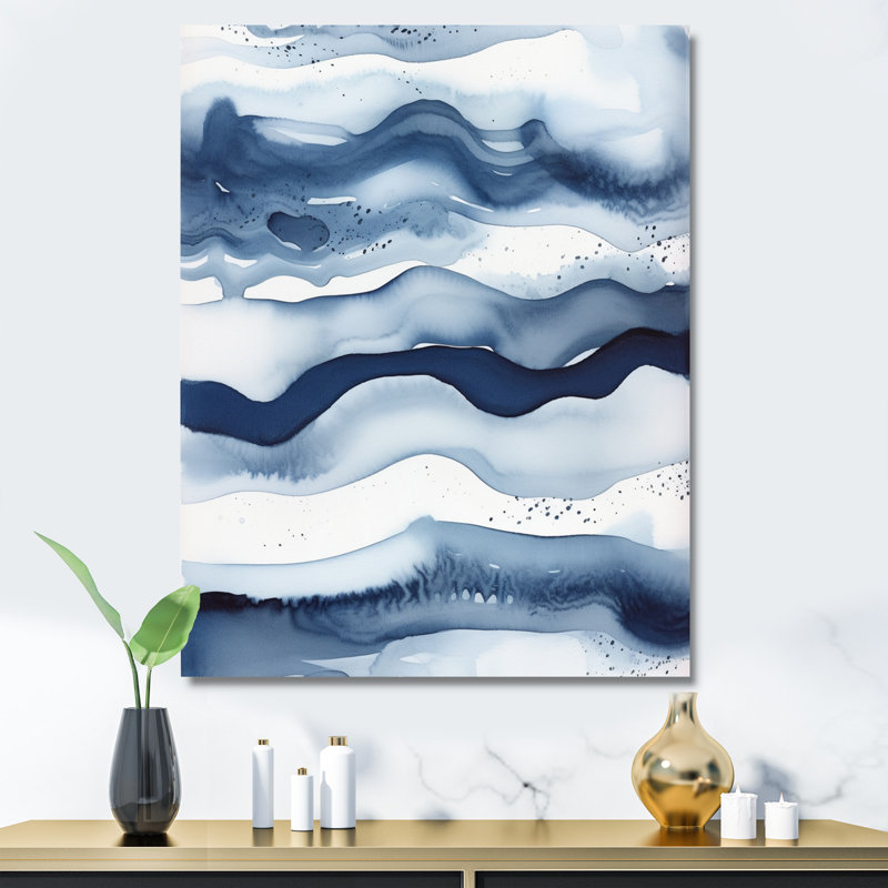 Art abstrait sur toile, vagues bleues classiques III, H 20 po x l 12 po x P 1 po, Toile tendue