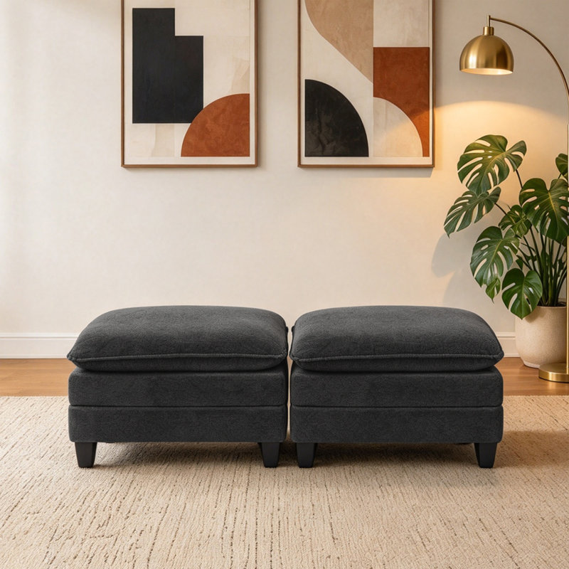 Repose-pieds modulaire rembourré de 35 po de largeur avec repose-pieds, Noir