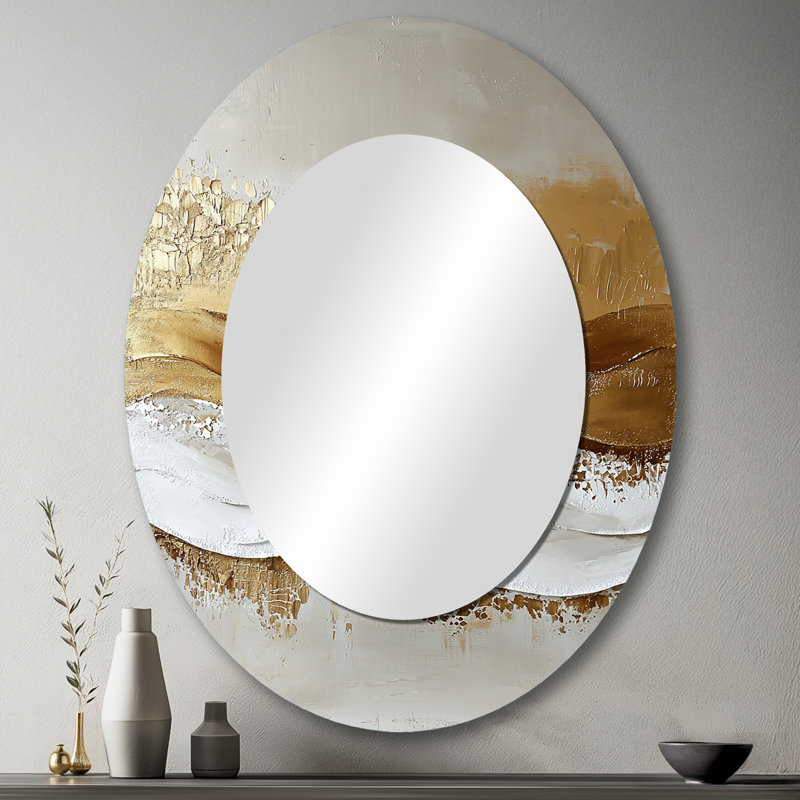 Gold Sahara Desert Abstract Landscape I - Modern Oval Wall Mirror, 43" x 33"