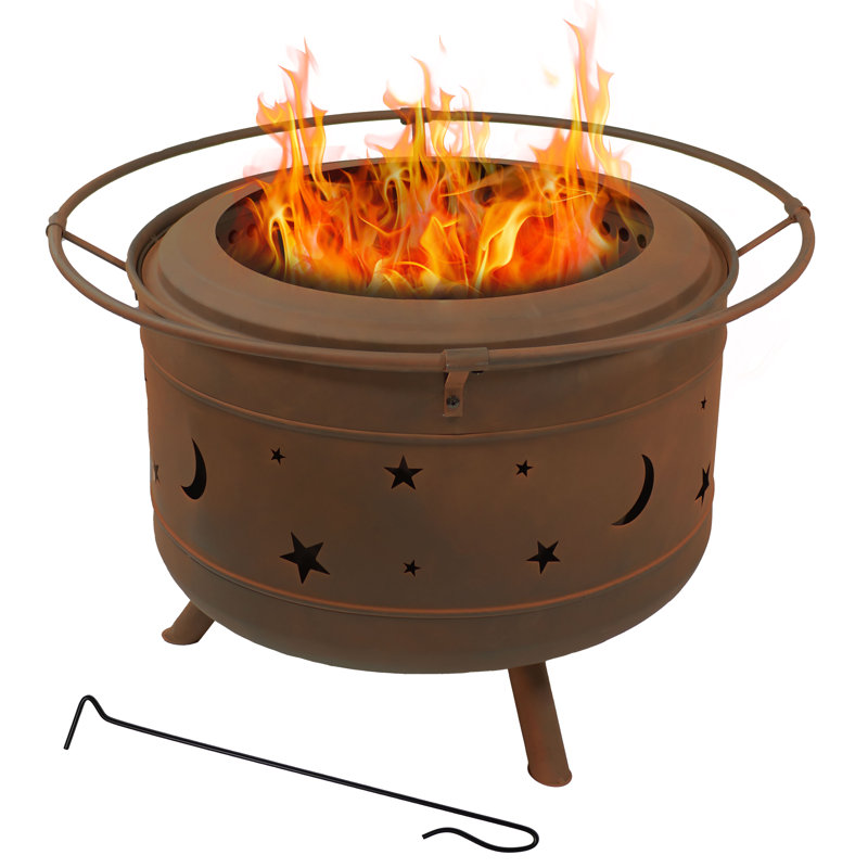 Lowanda 30" Round Wood-Burning Brown Finish Steel Smokeless Fire Pit with Poker