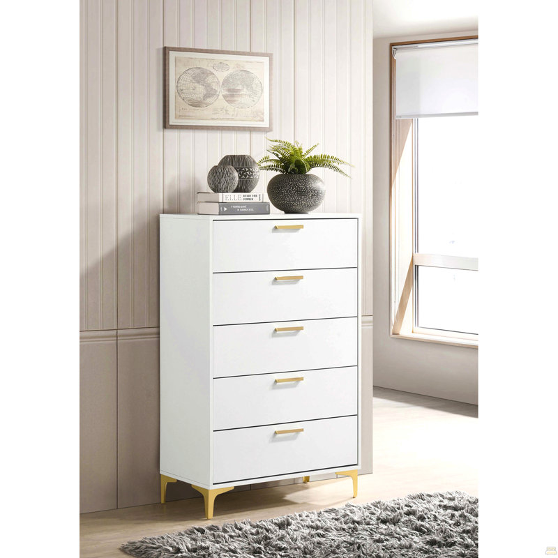 Commode rectangulaire blanche à 5 tiroirs Karena, Blanc