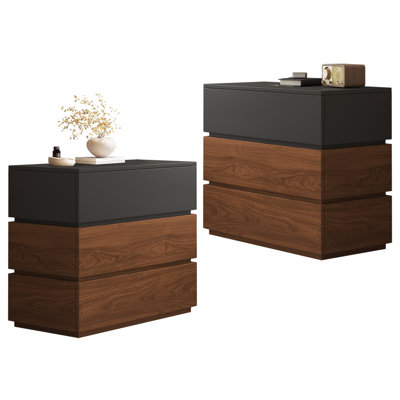 Ensemble de table de chevet modulaire en bois d'ingénierie empilé noyer et gris mat mat de 31,5 po