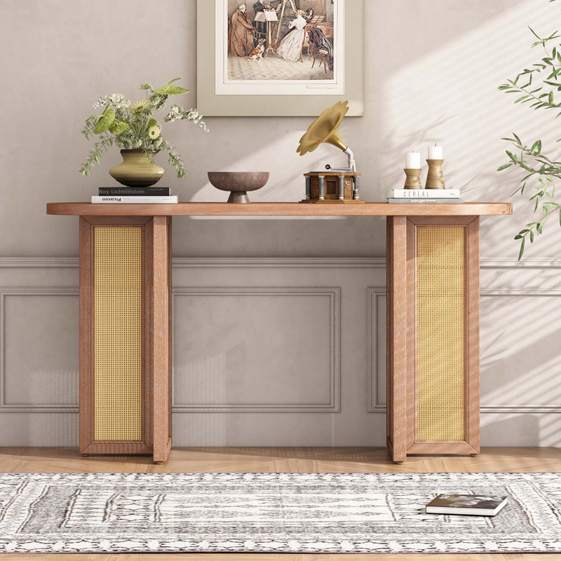 Console d'entrée en rotin Farmhouse, Bois naturel délavé