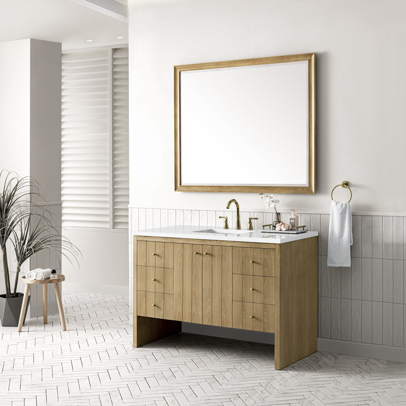 Hudson 48'' W Single Vanity, White Zeus, 8" Widespread, Light Natural Oak