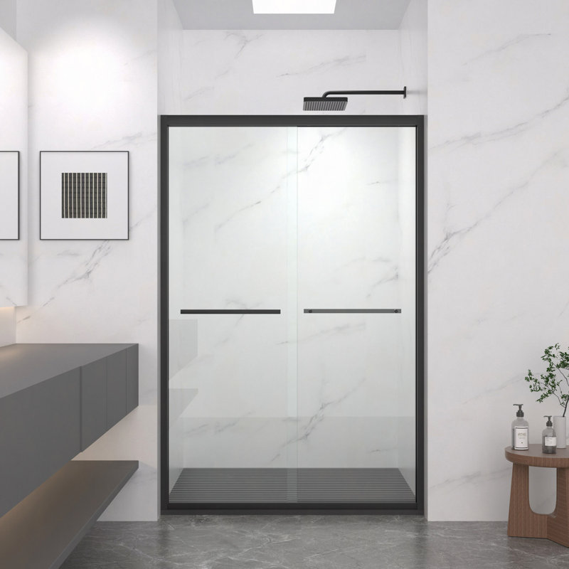 44-48"X72" Aluminum Frame Double Sliding Shower Door,Bypass Bathroom Sliding Door With Premium 5/16" (8Mm) Clear Tempered Glass Hardware Sliding Glass Shower Enclosure
